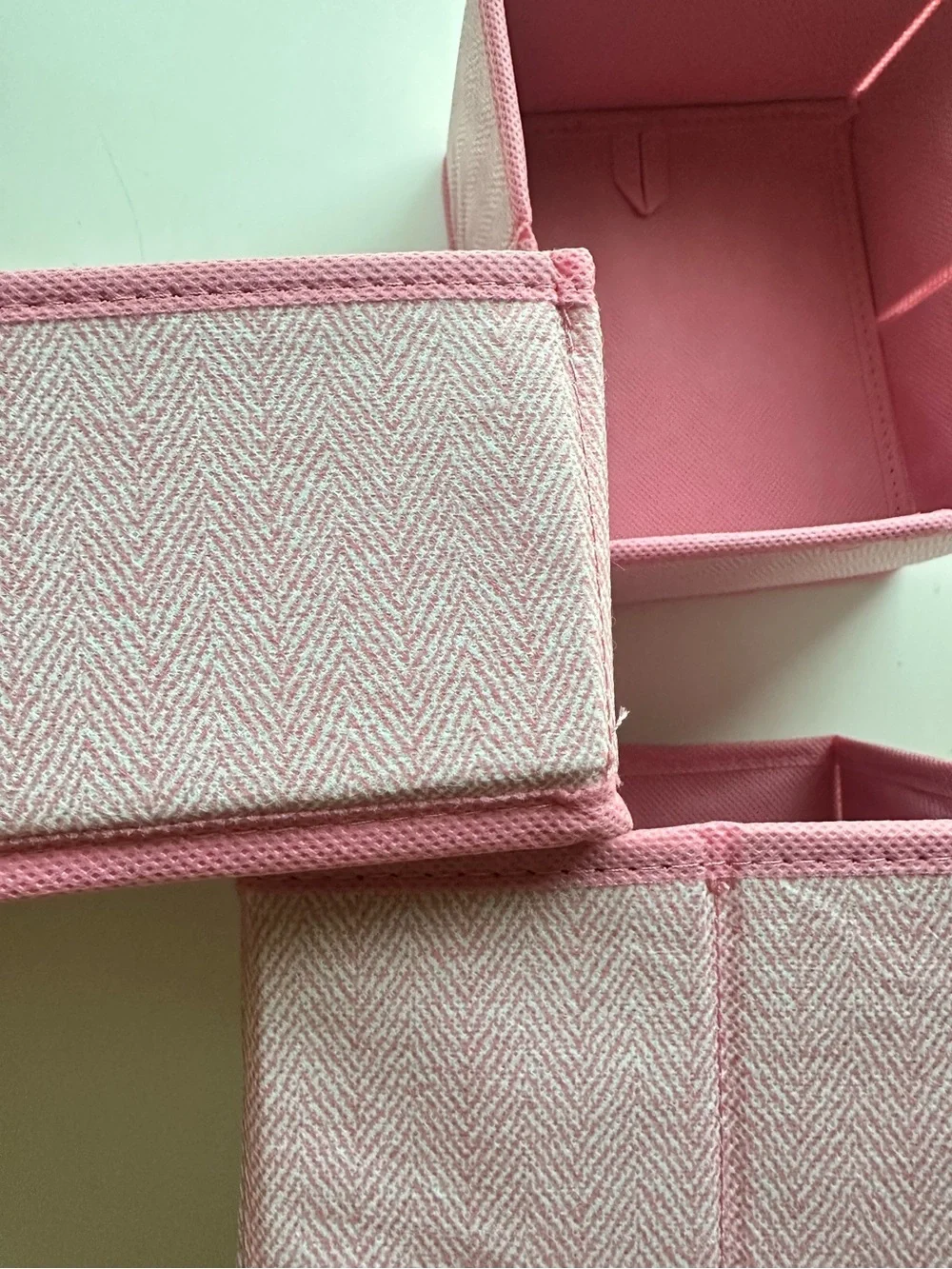 Pink Herringbone Fabric Storage Bin Baby Girl Organizer - Set of 3 NWT